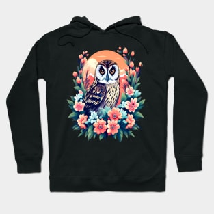 A Cute Short Eared Owl Surrounded by Bold Vibrant Spring Flowers Hoodie